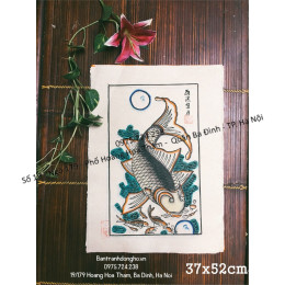 Tranh Đông Hồ Lý Ngư Vọng Nguyệt (loại 37x52cm)